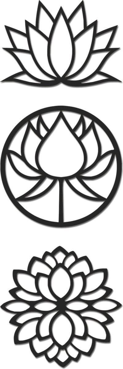 Hout-Kado - Lotus Bloemen Set - Small - Zwart - Geometrische dieren en vormen - Hout - Lasergesneden- Wanddecoratie