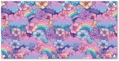 Tuinposter 80x40 cm - Tuindecoratie Regenbogen - Bloemen - Kleurrijk - Wolken - Poster voor in de tuin - Buiten decoratie - Schutting tuinschilderij - Tuindoek muurdecoratie - Wanddecoratie balkondoek