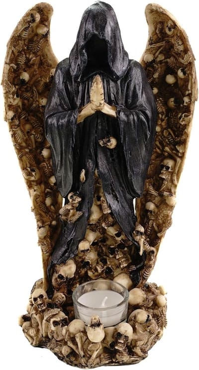 Doodsangst Kaarshouder - Gothic Figuur - Creepy Sfeer Creëren - Gedetailleerd Handgeschilderd - 28 cm - Zwart