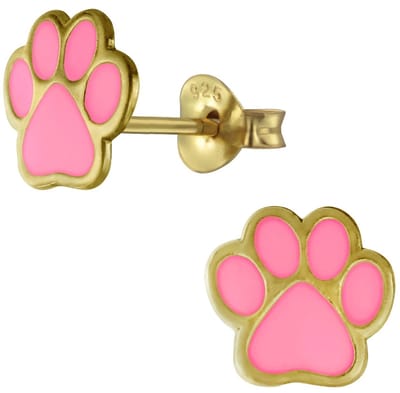 Joy|S - Zilveren kat hond dierenpoot oorbellen - roze - gold plated