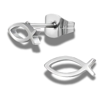 Oorstekers - oorbellen - Vis / Ichthus - edel staal - zilverkleurig - religieus - geloof - hypoallergeen