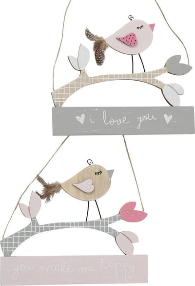 wandhanger tekstbord vogel liefde set van 2 stuks leuk voor moederdag of  valentijn