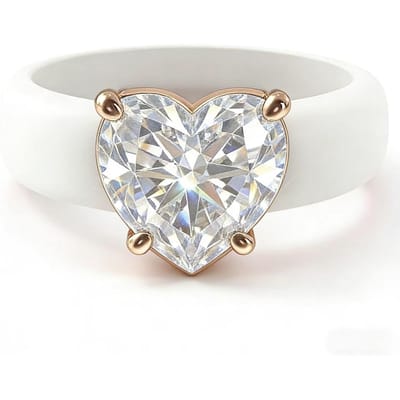 dames hartvormige diamanten siliconen ring, 4-kleur roségoud vergulde hartvormige enkele diamanten ring, siliconen trouwring 9 white