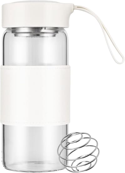 16oz BPA Vrij Odourless Shaker Glass met Geïntegreerde Zeef en 304SS Mix Bal voor Fitness - Eiwitshakes en Lekvrij (Wit - 1-pack)