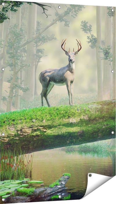 Gards Tuinposter Hert in het Bos op een Boom - 80x120 cm - Tuindoek - Tuindecoratie - Wanddecoratie buiten - Tuinschilderij