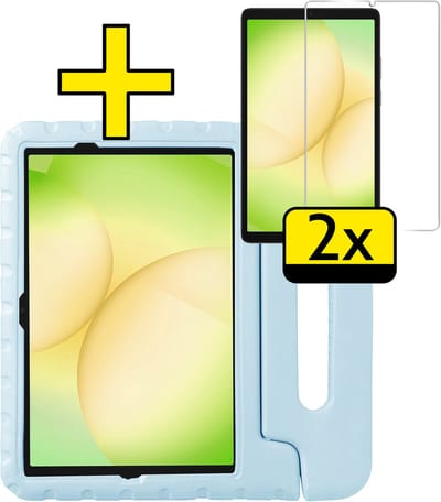 Hoes - Geschikt voor Samsung Galaxy Tab A11 Plus - Met 2x Screenprotector - Kinderhoes Shockproof Bumper - Kidsproof Case - Tablet Hoesje - Kinder Cover - Sky