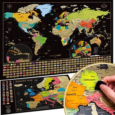 Scratch Wereldkaart - Krasafdruk Wereldkaart set - 61 cm x 43 cm - Bezoekte plekken bijhouden - Perfect voor reisfans