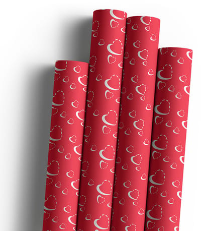 Inpakpapier Silver Hearts - Rood en zilver cadeaupapier - 5 rollen van 2m x 70cm - Romantisch kadopapier