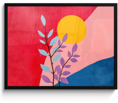 Poster in lijst - Fotolijst 80x60 cm - Posters - Bladeren - Zon - Abstracte vormen - Posterlijst zwart - Decoratie - Wanddecoratie woonkamer - Muurdecoratie slaapkamer
