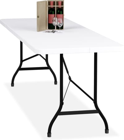 tuintafel inklapbaar - 75 x 220 x 68 cm - kunststof tafelblad - draaggreep - wit
