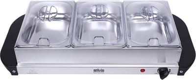 Buffetwarmer Warmhoudplaat - Apparaat voor Feestjes - Gerechten Warm Houden - 2-in-1 Functie - 3x 1.5 Liter - Zilver