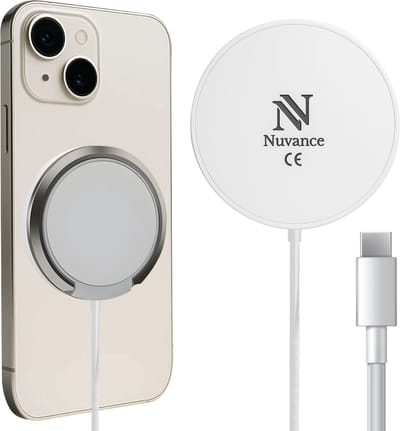 Nuvance Draadloze Oplader - 15W Snellader - Geschikt voor Magsafe - Wireless Charger - Incl. Usb-C Kabel - Wit