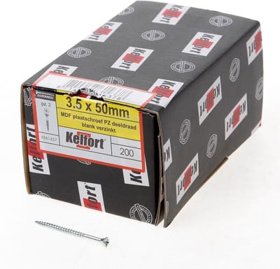 Kelfort MDF plaatschroef platverzonken kop pozidriv verzinkt deeldraad 3.5 x 50mm