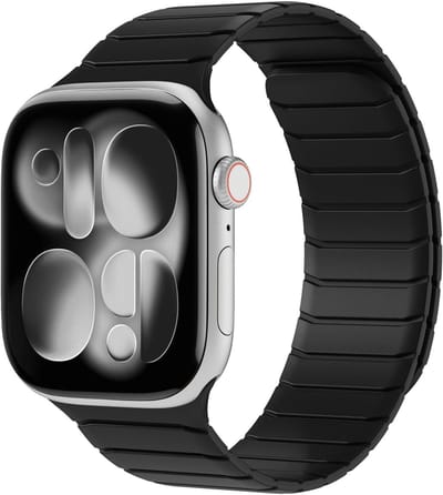 Buddi Fuse Magnetisch Bandje Geschikt voor Apple Watch 1/2/3/4/5/6/7/8/9/10/11/SE/Ultra - 49/46/45/44/42MM - Siliconen Sportbandje met Magneetsluiting Zwart