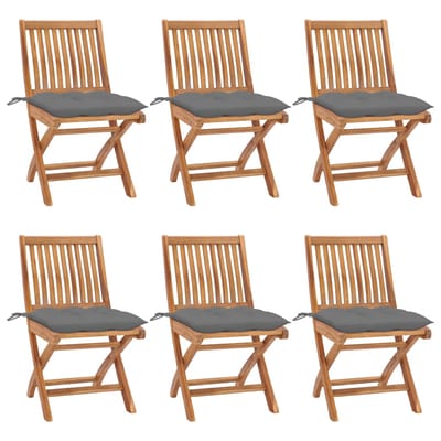 vidaXL - Klapstoelen - met - kussens, - 6 - stuks, - massief - teakhout