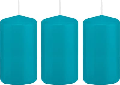 Trend Candles Cilinderkaars/stompkaars - 3x - turquoise - 6 x 12 cm - 40 branduren - met brandvertragende folie