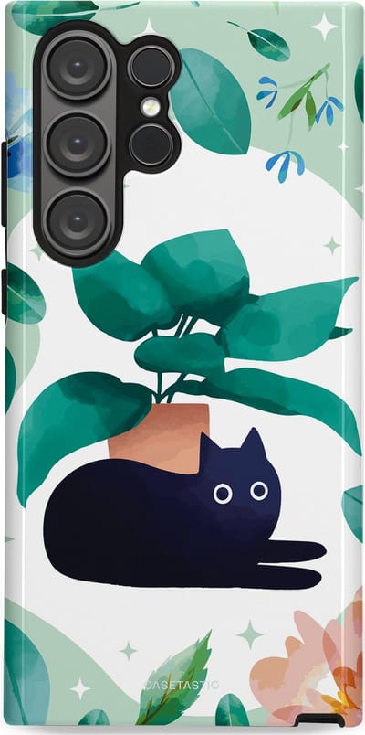 Casetastic hoesje geschikt voor Samsung Galaxy S23 Ultra - Dubbellaagse bescherming - Plantenkat - Fashion Case - Lichtgrijs Turquoise Wit Mintgroen