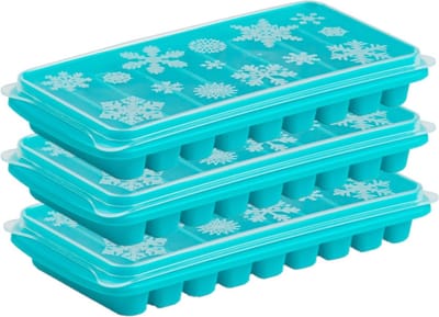 Plasticforte Tray met Flessenhals ijsblokjes/ijsklontjes - 3x stuks - ijsblok staafjes vormpjes - 10 vakjes - kunststof - blauw - met afsluit deksel