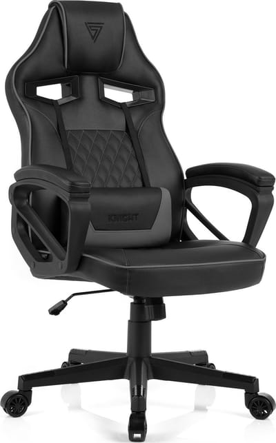 SENSE7 Knight Ergonomische bureaustoel - Gamingstoel - lendenkussen - In hoogte verstelbaar - Eco-leer - Duurzaam en comfortabel - Maximale belasting 120 kg - tot 180 cm lang - Zwart en grijs