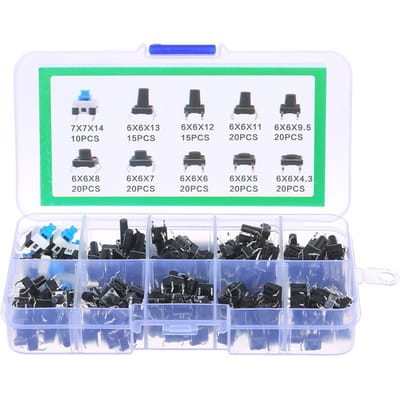 180 STKS Tactiele Drukknop Micro Momentary Tact Assortiment Kit 10 Waarde 6x6mm 4 Pin Micro zwart