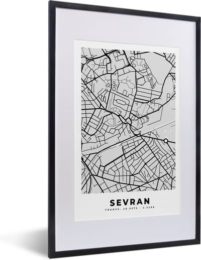 Fotolijst incl. Poster - Kaart - Stadskaart - Sevran - Plattegrond - Frankrijk - 40x60 cm - Posterlijst