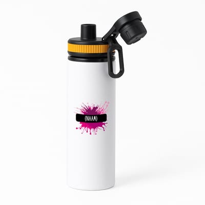 Hacebo® - Verfvlek roze/paars met je eigen naam waterfles met draaidop oranje - iemand die houdt van schilderen of kunst - kunstenaars - kunst liefhebbers - schilders - cadeau - verjaardagscadeau - kado - gift - water fles - 850ML