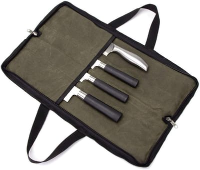 Messenkoker - Koksmessentas - Dubbele rits - Keukengereedschap - Messentas - Messenopbergtas, geschikt voor keukengereedschap (militair groen)