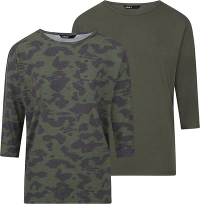 Only Dames T-Shirt ONLGLAMOUR 2 Pack bequem Veelkleurig XS Ronde Hals Volwassenen Lange Mouw