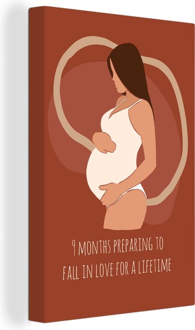 Canvas Schilderij Mama - Quotes - Zwanger - 9 Months preparing to fall in love for a lifetime - Spreuken - 20x30 cm - Wanddecoratie