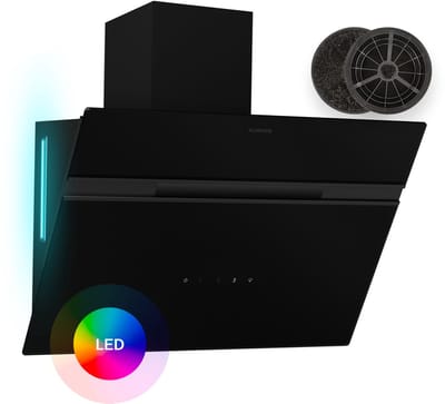 Klarstein Afzuigkap Alina 60 cm Wandafzuigkap, 600 m³/u Luchtstroom, Energieklasse A, LED-Verlichting in 9 Kleuren, Touchbediening, Recirculatiebedrijf, Zwart - 230W 52 dB - voor Keuken - RVS - Wit - Rood - Dampkap - Wasemkap
