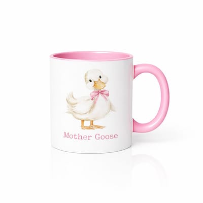 Mother Goose Koffiemok - Tweekleurig Roze & Wit - Schattige Aquarel Eendje Illustratie
