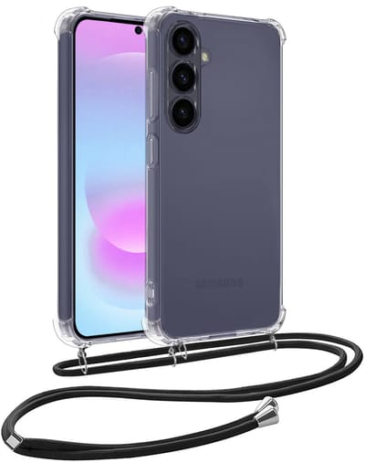 Hoesje - Geschikt voor Samsung Galaxy A37 - Met Koord - Shock Proof - Siliconen Case - Telefoonkoord - Back Cover - Telefoon Hoes Shockproof - Telefoonketting - Telefoonhoes - Transparant