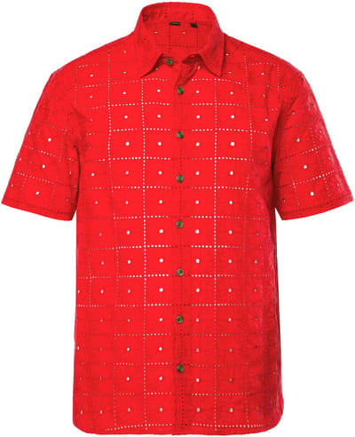 STHUGE - Heren - Overhemd korte mouwen opengewerkt borduursel kentkraag Boxy Fit - Rood - Maat 3XL