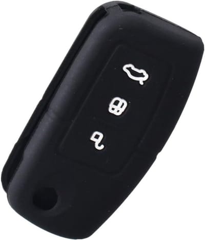 Zwarte Siliconen Sleutelcover voor Ford Fiesta, Focus, Ecosport en Kuga met 3 Knoppen Bescherming en Grip