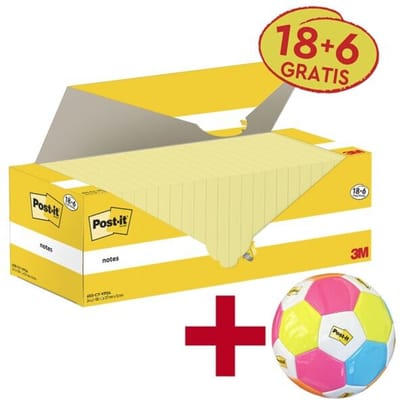 Post-it® sticky notes Notes 655-CY-VP24, B 127 x D 76 mm, PEFC® papier, geel, 18 + 6 pads gratis, 100 vellen/pad
