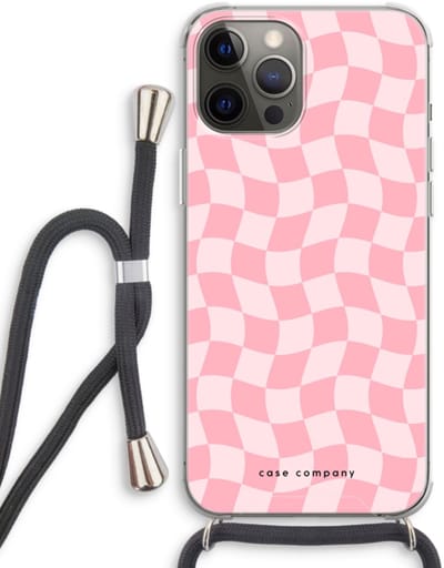 Case Company® - Hoesje met koord geschikt voor iPhone 12 Pro hoesje met Koord - Grid Roos - Telefoonhoesje met Zwart Koord - Bescherming aan alle Kanten en Over de Schermrand