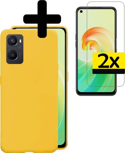 Hoesje - Met 2x Screenprotector - Geschikt voor OPPO A76 - Sterk & Shockproof - Back Cover - Siliconen Case - Telefoon Hoes - Telefoonhoesjes - Geel