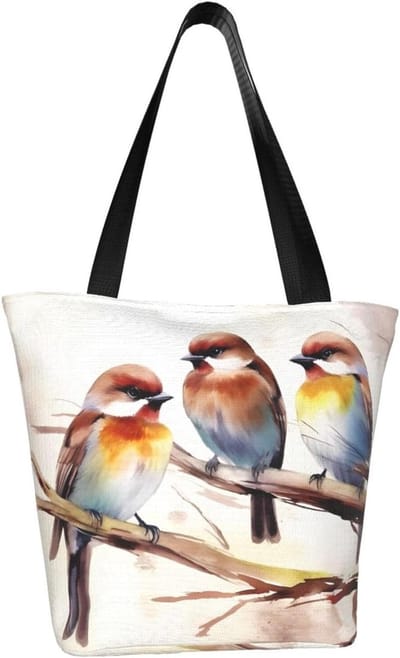 Vogels die rusten op boomtak, draagtas voor vrouwen, handtas met tophandvat, grote schouder, hobo-tassen, casual handtassen, esthetische boodschappentas, herbruikbare boodschappentas met rits