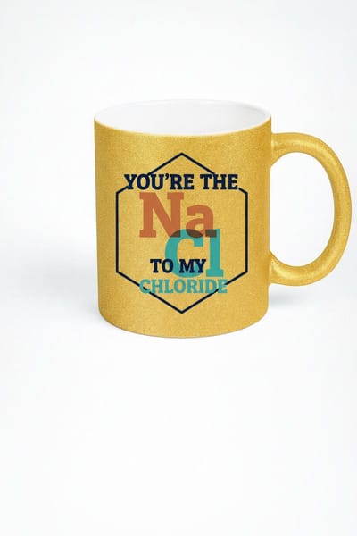 Gouden Glitter Mok "You're the Na to my Cl" - Grappig Scheikunde Cadeau Zout Liefde Beker