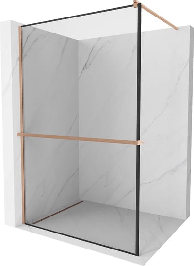 Mexen Kioto+ douchewand met plank Walk-in 70 x 200 , zwart frame, geborsteld koper - 800-070-121-65-70