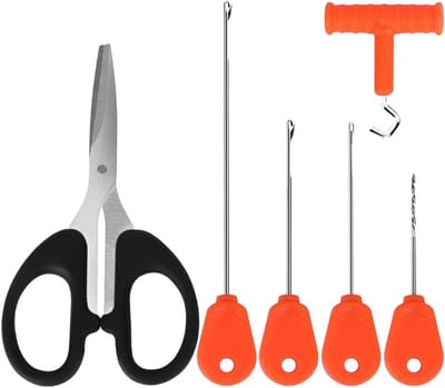 Complete 6-in-1 Karper Visgereedschap Set met Haak, Boor, Knoptrekker en Scharen voor Vissers