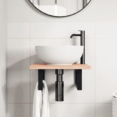 vidaXL - Badkamer - wandschap - staal - en - massief - eikenhout