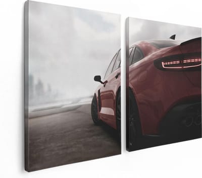 Artaza Canvas Schilderij Tweeluik Rode Sportwagen Auto  - 120x80 - Foto Op Canvas - Canvas Print