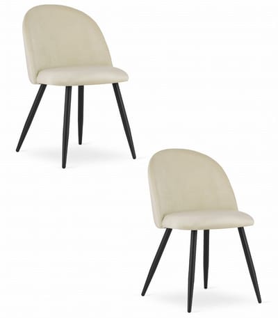 Set van 2 Stoelen BELLO - Beige Velvet, Zwarte Metalen Poten, Modern Design en Uitstekend Zitcomfort voor Woonkamer, Slaapkamer, Eetkamer of Kantoor, Max. 120 kg