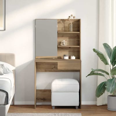 vidaXL - Kaptafel - met - spiegel - 74,5x40x141 - cm - artisanaal - eikenkleur