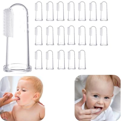 20 stuks tandenborstel - vingerborstel - siliconen tandenborstel - duimomslag tandenborstel - transparant - waterdicht - zacht - huishoudaccessoires - geschikt voor mondhygiëne van baby's, tandvleesmassage (transparant, 2,3*5,5 cm)