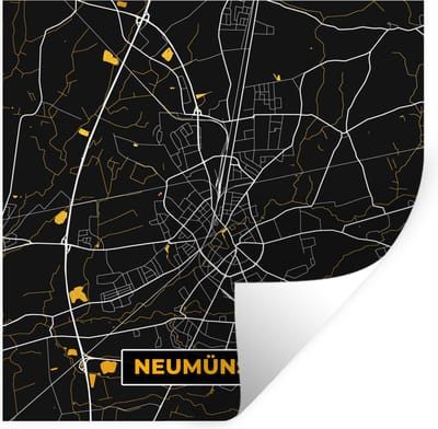 Muurstickers - Sticker Folie - Goud – Duitsland – Plattegrond – Gold – Stadskaart – Kaart – Neumünster - 100x100 cm - Plakfolie - Muurstickers Kinderkamer - Zelfklevend Behang XXL - Zelfklevend behangpapier - Stickerfolie