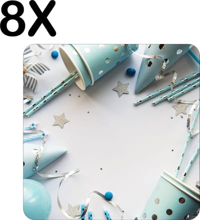 Luxe Placemat - Blauwe Party Achtergrond - Set van 8 Placemats - 50x50 cm - 2 mm dik Vinyl - Anti Slip - Afneembaar