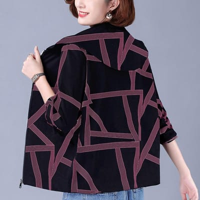 Kort Jasje Middelbare en Oudere Dameskleding Grote Maten Lente en Herfst Koreaanse Versie Losvallend en Dun Jasje Nieuwe Capuchonmoeder 3XL black