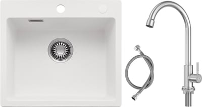 CECIPA max Spoelbak Keuken 40x45CM - Granieten spoelbakken Wit - Spoelbakken Keuken Met Koudwater Keukenkraan - Enkele spoelbakken Incl. Sifon en Afvoerzeefje